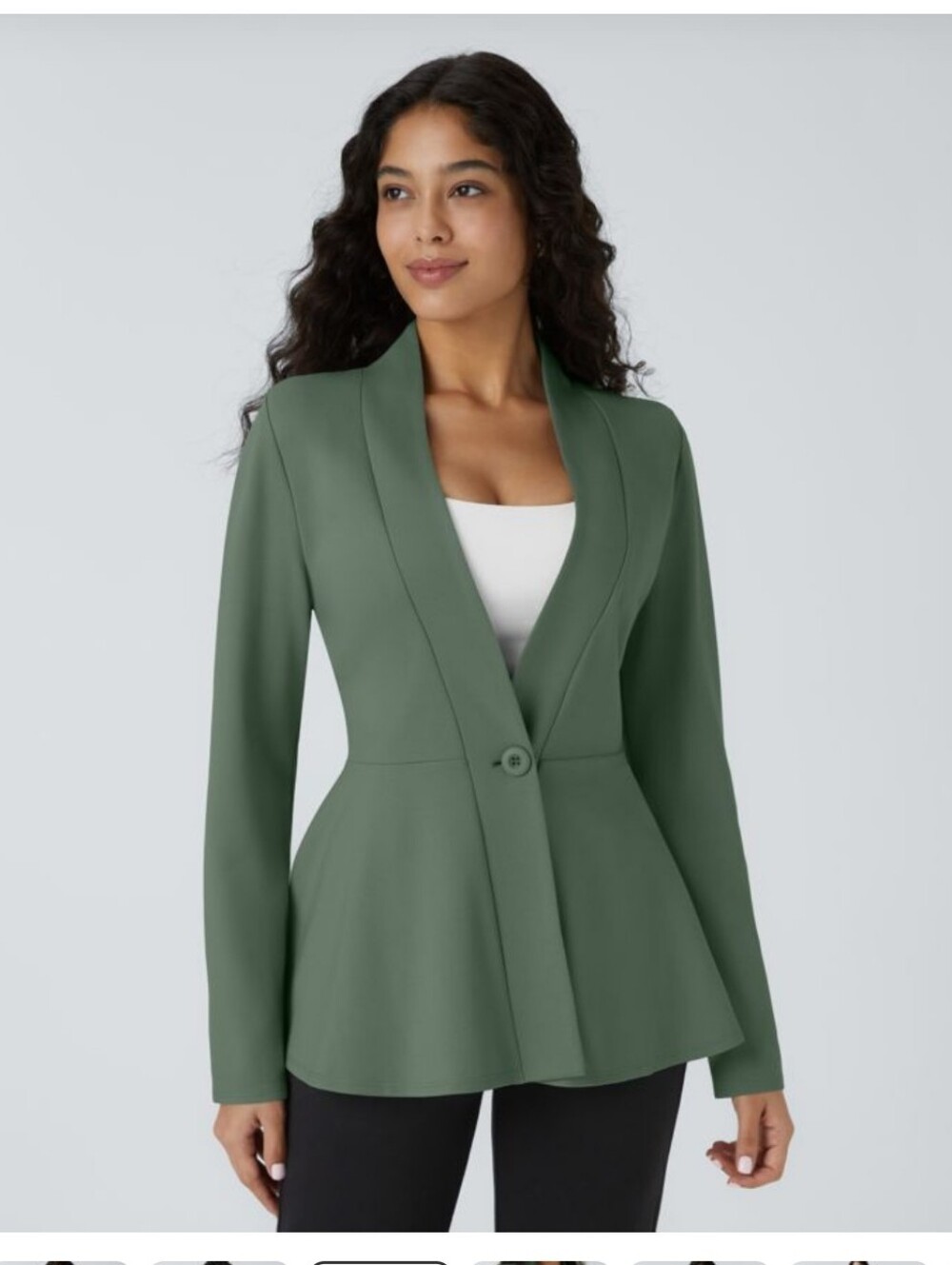 HALARA Bean Green Single-Button Peplum Blazer